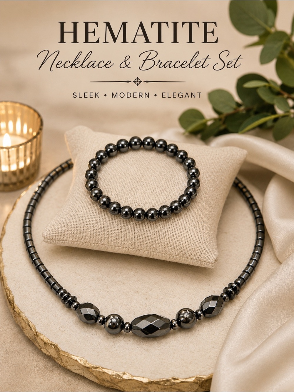 Hematite Necklace & Bracelet Jewelry Set